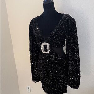 Line & Dot Black Sequin Long Sleeve Dress